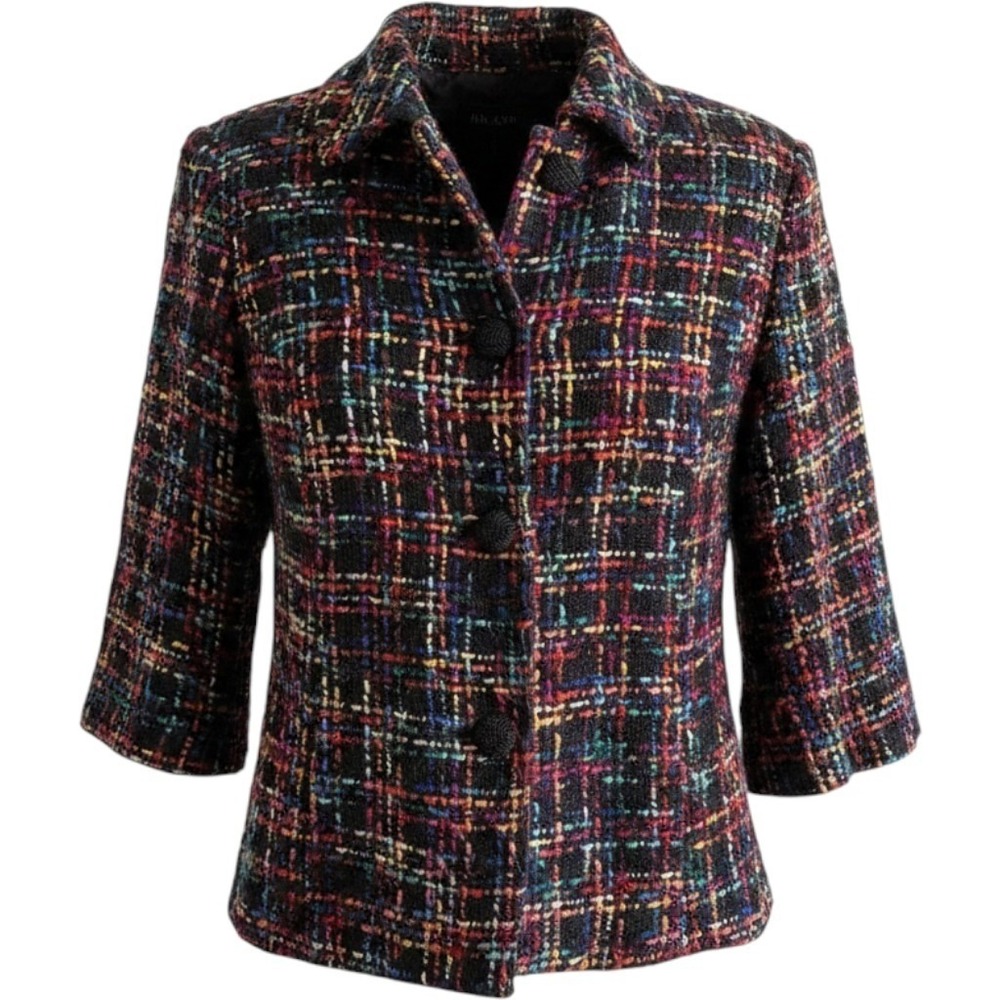 Coldwater Creek Black Multicolor Woven Tweed Button Front Jacket Womens Size 6
